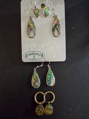 Abalone Shell Earring Bundle – 4 Pair Set, Silver & Gold Tone